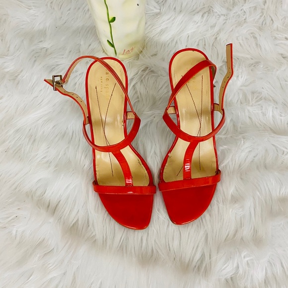 Kate Spade Lorna Orange Patent Wedge Sandals 8.5 - Picture 3 of 9